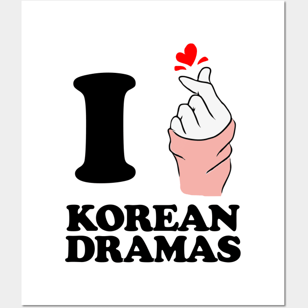 i love korean drama finger heart black Wall Art by Typography Dose